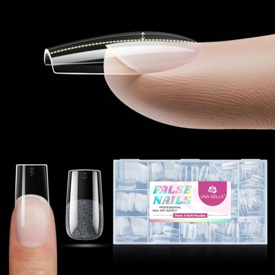 UNA GELLA Square Nail Tips X-Soft Thicker Flexible Gel Nais 330PCS Pre-etched Square Nail Tips Press on Full Cover Acrylic Fake Nails Strength Clear Square Nails for Nail Extensions DIY Salon 15 Sizes
