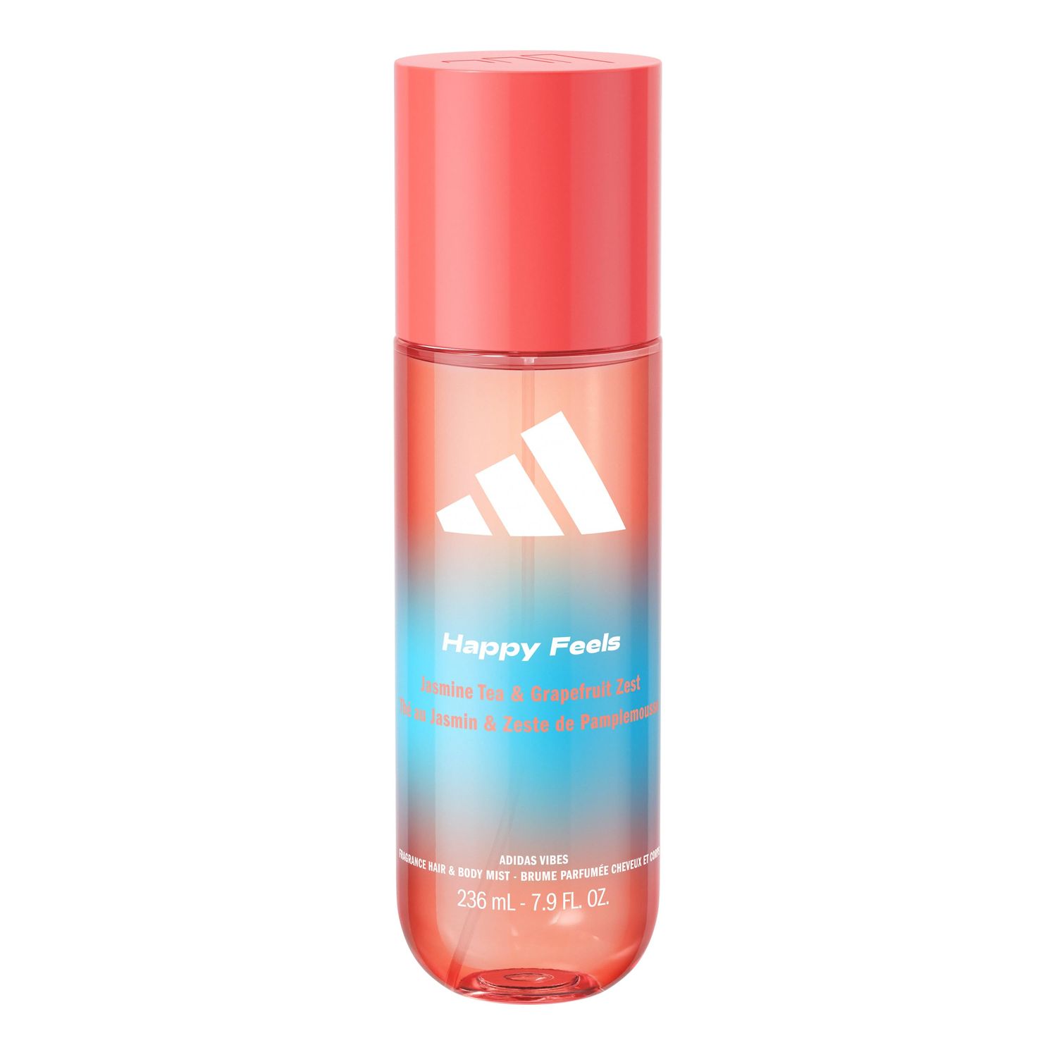 adidas Vibes Happy Feels Fragrance Hair &amp; Body Mist for Women, Mood-Boosting, Notes of Jasmine Tea &amp; Grapefruit Zest, For Any Occasion, 7.9oz