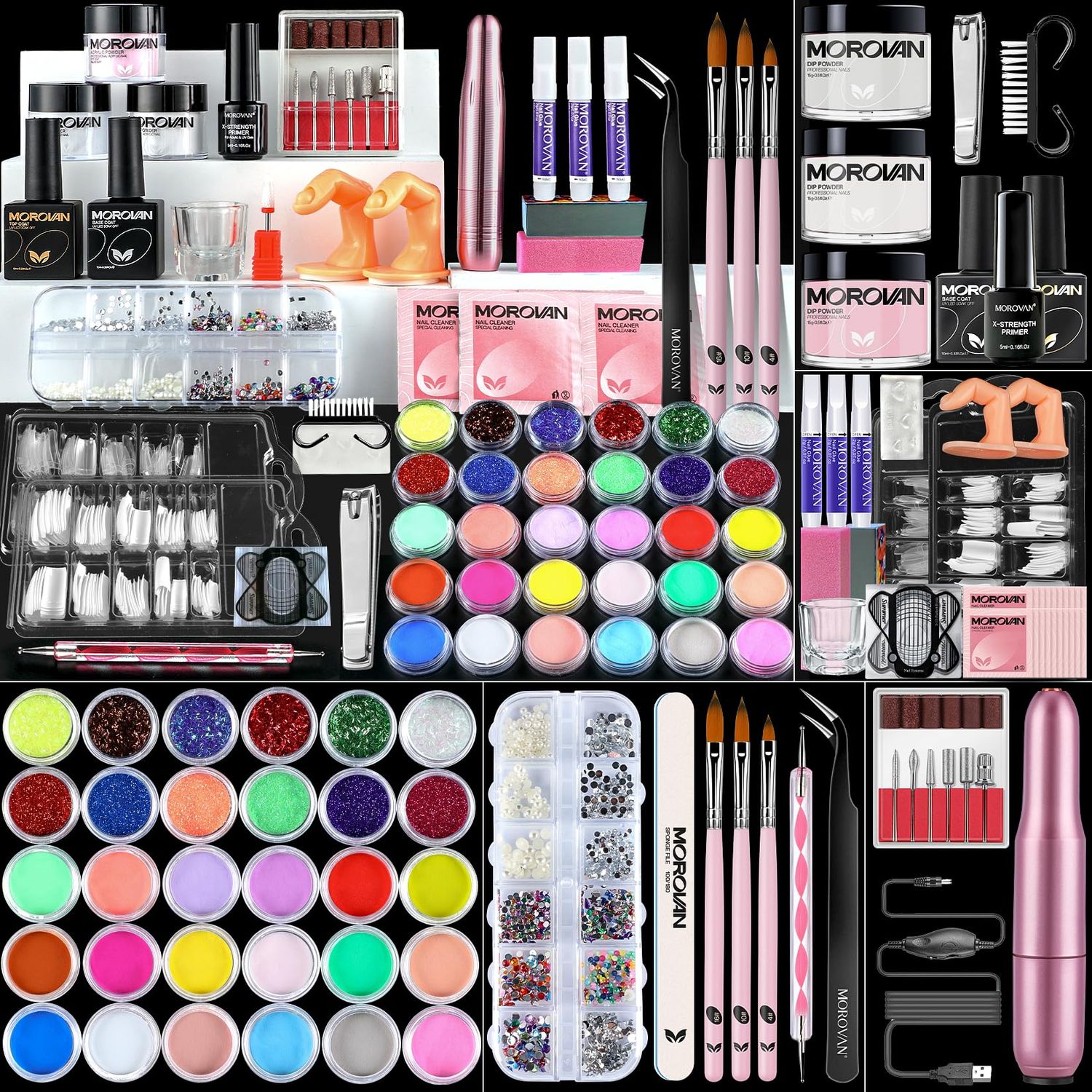 Morovan Acrylic Nail Kit for Beginners: Professional Nails Kit Acrylic Set With Everything Complete Starter Kit - with 3 Colors Acrylic Powder and Glitter Nail Powder