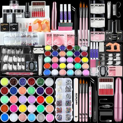 Morovan Acrylic Nail Kit for Beginners: Professional Nails Kit Acrylic Set With Everything Complete Starter Kit - with 3 Colors Acrylic Powder and Glitter Nail Powder