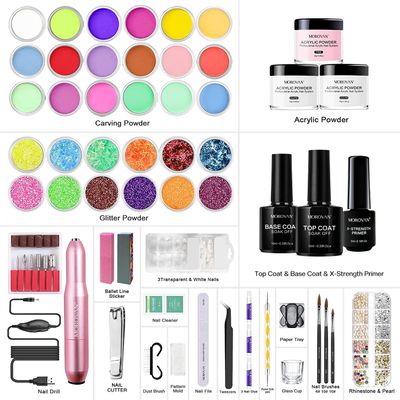Morovan Acrylic Nail Kit for Beginners: Professional Nails Kit Acrylic Set With Everything Complete Starter Kit - with 3 Colors Acrylic Powder and Glitter Nail Powder