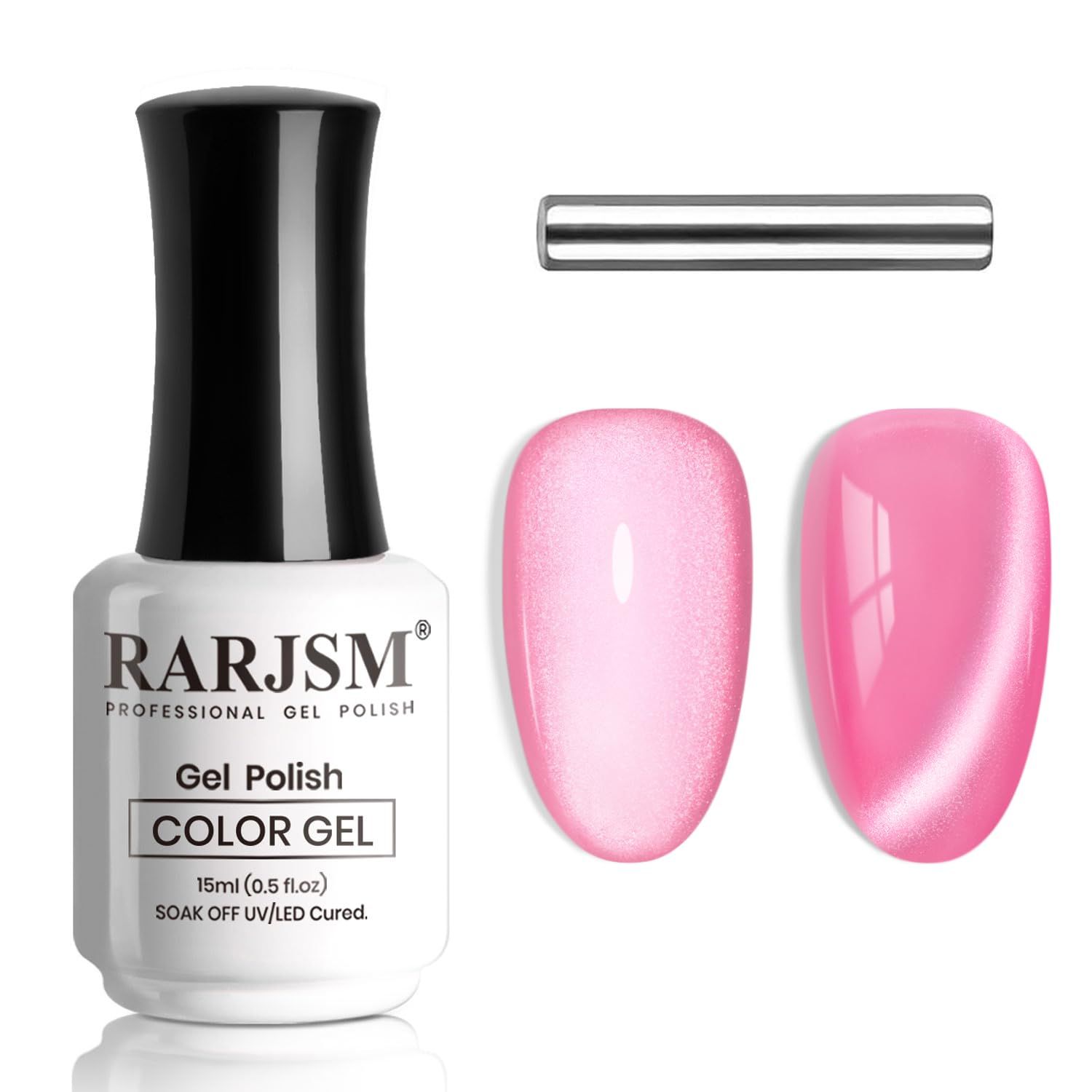 RARJSM Ceramic Cat Eye Gel Polish Neon Hot Pink Smoothie White Glitter 15ml Mirror Glass Shimmer Velvet Cateye Gelpolish with Magnetic Stick UV LED Curing Require Soak Off Home Salon
