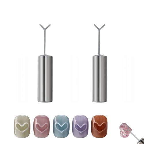 Heart Cat Eye Magnet for Nails, Magnetic Nail Art Tool for Stunning Cat Eye Effect, DIY Manicure Kit with Y-Shaped Guide Sticks, Professional Nail Magnet for Home and Salon Use (2-Pack)
