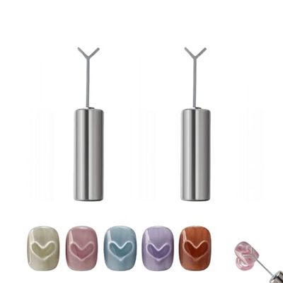 Heart Cat Eye Magnet for Nails, Magnetic Nail Art Tool for Stunning Cat Eye Effect, DIY Manicure Kit with Y-Shaped Guide Sticks, Professional Nail Magnet for Home and Salon Use (2-Pack)