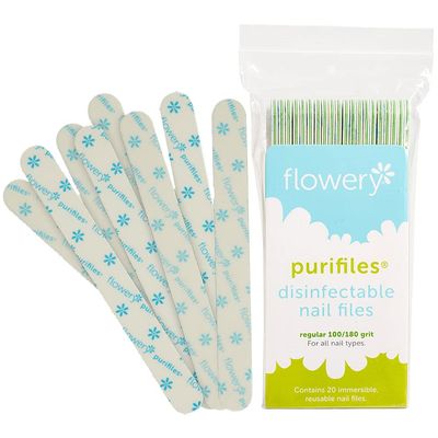 Flowery Green Core Disinfectable Nail Files, 100/180 Grit, 20 per Pack
