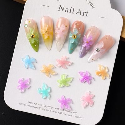 100Pcs Crystal Flower Nail Charms and Gems Mixed Color Spring Floral Nail Rhinestones 3D Hawaii Flowers Nail Jewelry Golden Beads Nail Art Charms for Women Acrylic Nail Supplies Manicure Decor