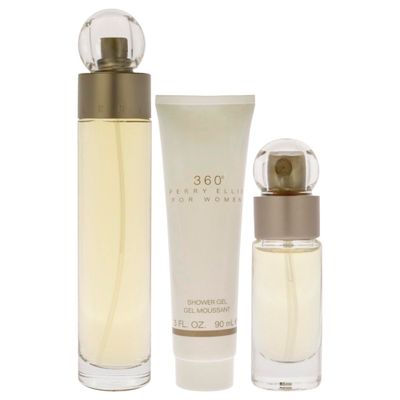 Perry Ellis 360 3.4oz EDT Spray, 0.25oz EDT Spray 3oz Shower Gel Women 3 Pc Gift Set