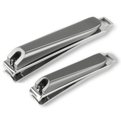 H&amp;S Stainless Steel Nail Cutter Set for Men &amp; Women - Set of 2 - Premium Nail Clippers with Built-in Filer and Catcher - Toe Nail Clipper with Curved Shaped and A Carry Sack