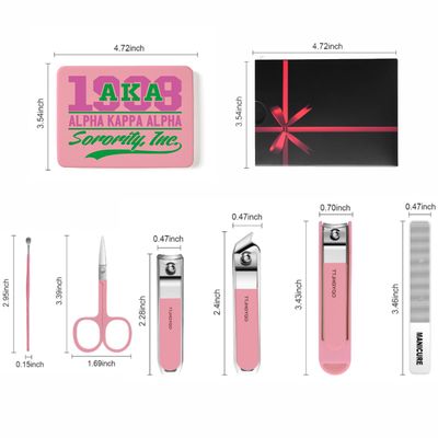 TTJHGYQO Nail Clippers and Beauty Tool Portable Set Nail Clipper Set Manicure Set 6 in 1 AKA Sorority Gifts Suitable for for Women Home, Workplace, Outdoor Travel,Etc. (AKA Pink)