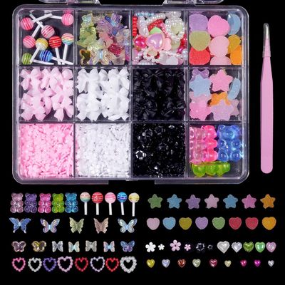 3D Pink White Black Assorted Bows Bears Pearls Nail Charms Heart Butterfly Blossom Flowers Bowknots Acrylic Nail Art Charms for Manicure DIY Crafts Accessories