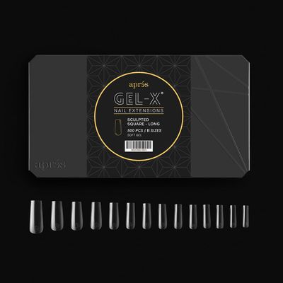 Aprs Gel-X Sculpted Square Long Tip Box | 500pc Gel-X Tips, 11 Sizes 00-9, Premium Quality