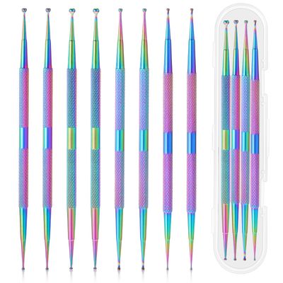 8 Pcs Nail Dotting Tools, Professional Nail Art Dotting Tool with Box, Ball End Nail Dotting Tool, Double-ended Nail Art Tools, Metal Dotting Pen for Painting Nail Design Pattern Embossing
