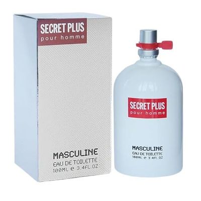 Secret Plus 3.4 Fl Oz Spray Eau de Toilette Pour Homme Amber Woody fragrance for men.