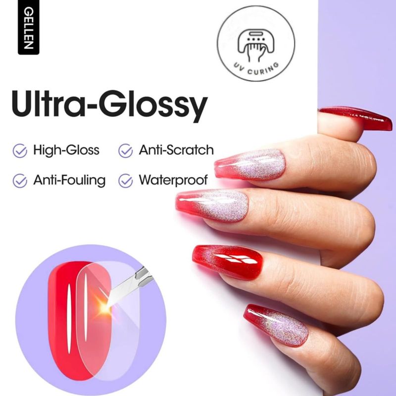 Gellen 18ml Gel Top Coat, Superior High Gloss Shiny Nail Polish Finish, Long Lasting Top Coat for DIY Nail Art Manicure