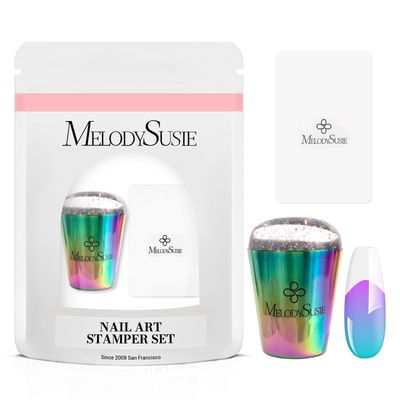 MelodySusie French Nail Stamper, Nail Stamper Kit 2PCS, Silicone Nail Stamp with a Scraper, Nail Stamper Tool for French Manicure DIY Home Nail Design Salon, Laser Glitter