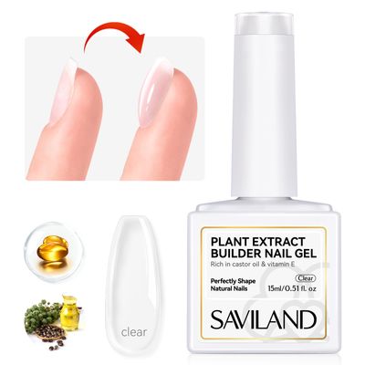 SAVILAND Clear Builder Nail Gel - 15 ml Builder Nail Gel In A Bottle Nail Extension Gel Hard Gel Nail Strengthener Gel Rich in Castor Oil &amp; Vitamin E for Damaged Nails Nail Repair Reforcement Nail Art