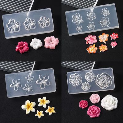 4pcs Flower Nail Charms Silicone Molds 3D Gel Nail Art Mold Plumeria Cherry Blossom Rose Petunia Nail Mold Nail Flowers Carving Mould Floral Nail Stencils DIY Nails Charms Nail Tools Nail Supplies