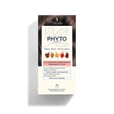 Phytocolor 5 Light Brown Hair Color for Women - Permanent Hair Dye with Botanical Pigments - Enriched with Jojoba &amp; Manoi Oils, Scalp-Friendly with Jujube Extract &amp; Epaline