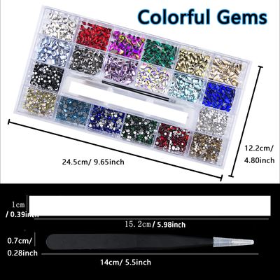 3800 Pcs Red Blue Green AB Champagne Gold Black Yellow Colorful Rhinestones for Nails, Multi Shaped Big Nail Art Rhinestones Crystals, Multi Sized Nail Round Beads Glass Gems for Nails Art DIY