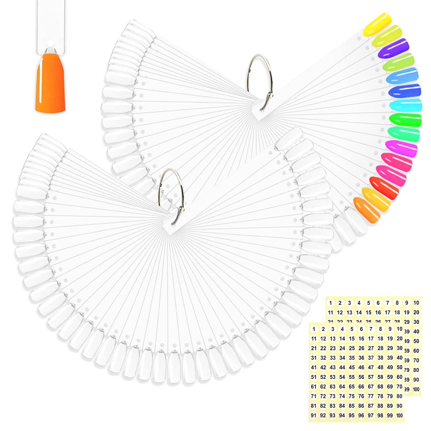 BQAN 100Pcs Nail Swatch Sticks with Ring, Nails Art Display/Practice Sticks for Nail Polish Display Tips