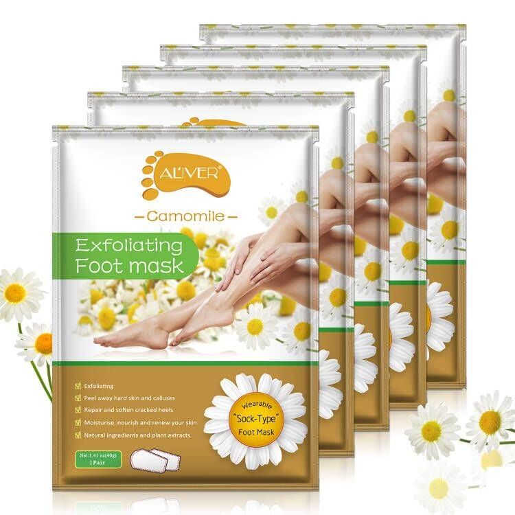ALIVER Foot Peel Mask (5 pack), Exfoliate Dead Skin &amp; Calluses,Natural Moisturizing Treatment Repair Cracked and Rough Heels, Baby Soft Smooth Touch Feet