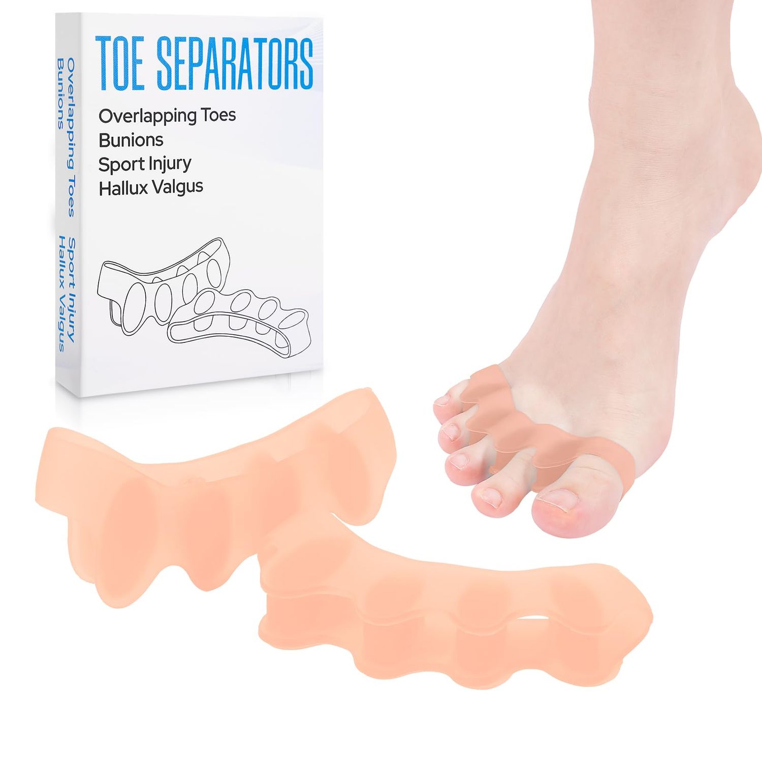 KTSAY 2 Pcs Toe Spacers for Women and Men - Metatarsal Yoga Cushion - Therapeutic Stretchers for Plantar Fasciitis, Bunions, Silicone Toe Separators (beige, Medium)