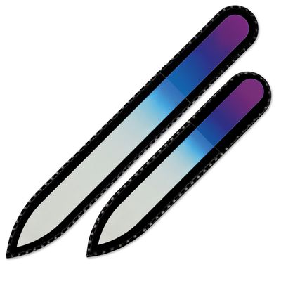 Mont Bleu Set of 2 Color Glass Nail Files - Each File is in Black Pouch - Handmade Gifts for her - Genuine Czech Tempered Glass - Crystal Nail Files for Natural Nails