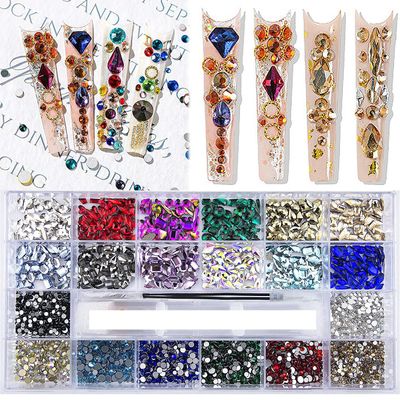 3800 Pcs Red Blue Green AB Champagne Gold Black Yellow Colorful Rhinestones for Nails, Multi Shaped Big Nail Art Rhinestones Crystals, Multi Sized Nail Round Beads Glass Gems for Nails Art DIY