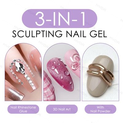 KYDA 2 Pcs 10ml Clear 3D Sculpting Nail Gel, 3-in-1 Sculpture Nail Art Gel for Carving Painting and Molding, Rhinestone Glue for Gems Diamond Jewelry Decoration