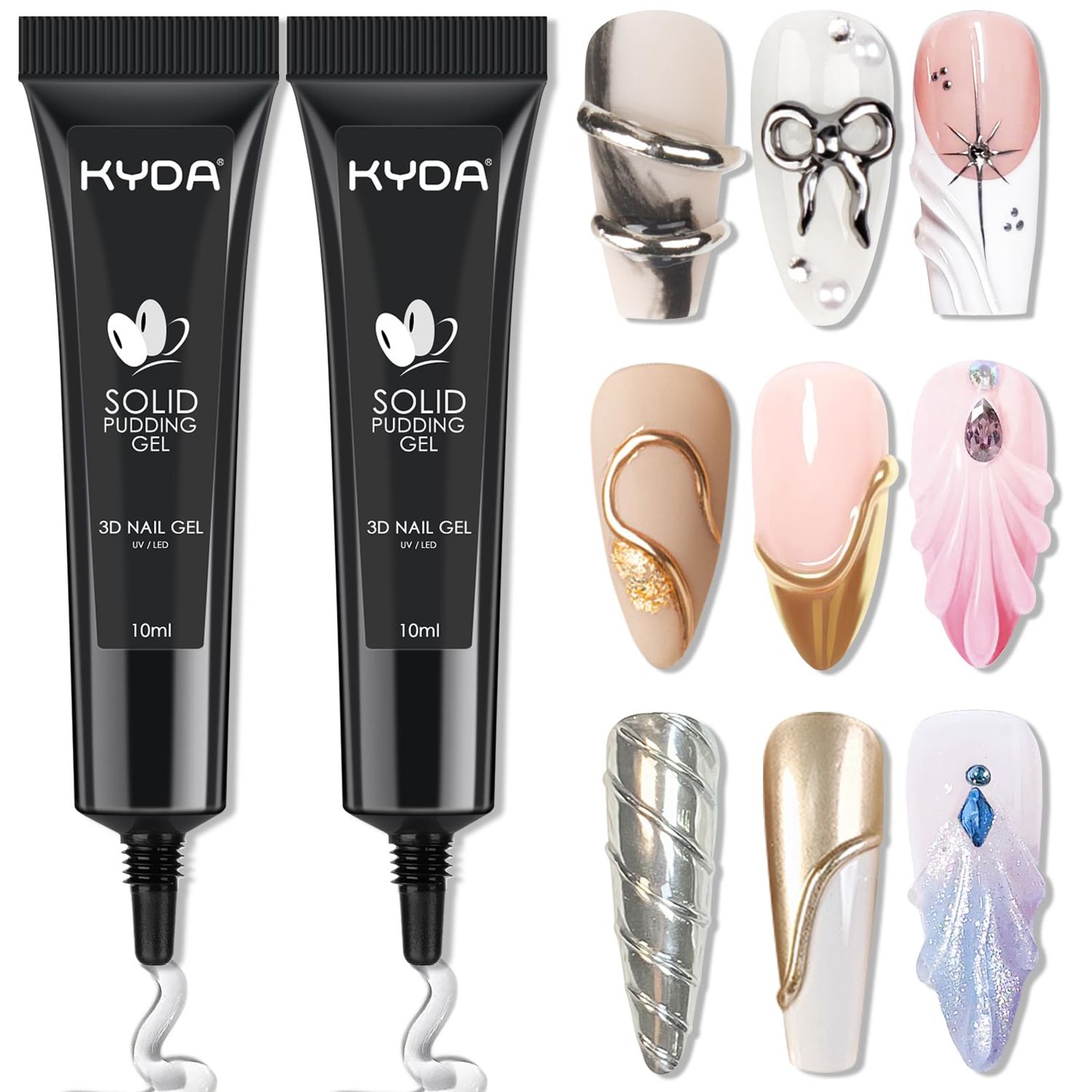 KYDA 2 Pcs 10ml Clear 3D Sculpting Nail Gel, 3-in-1 Sculpture Nail Art Gel for Carving Painting and Molding, Rhinestone Glue for Gems Diamond Jewelry Decoration