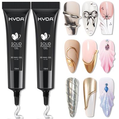 KYDA 2 Pcs 10ml Clear 3D Sculpting Nail Gel, 3-in-1 Sculpture Nail Art Gel for Carving Painting and Molding, Rhinestone Glue for Gems Diamond Jewelry Decoration