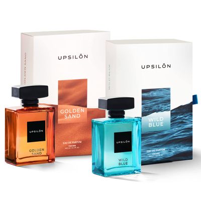 UPSILON Combo of Wild Blue &amp; Golden Sand Eau De Parfum Premium Long Lasting Fresh &amp; Powerful Fragrance Spray Travel Friendly Luxury Parfum Scent | Mens Perfume | Each 100ml - Pack Of 2