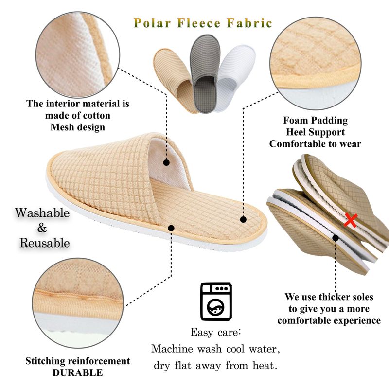 OSTADARRA 6 Pairs Spa Slippers, Non Slip Disposable Slippers For Guest, Washable Reusable, Which Can Be Used As Women Men, House, Indoor, Bathroom, Bedroom, Hotel, Bride Slippers (2 sizes)