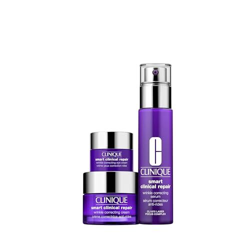 Clinique Smart Skin School Supplies: Smooth Renew Lab | Smart Clinical Repair Wrinkle Correcting Cream, 0.5 Fl Oz, Face Serum, 0.34 Fl Oz Eye Cream, 0.17 Fl Oz | Anti-Aging Hydrating