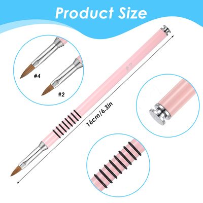 Prasacco 2 Packs Acrylic Nail Brush for Nails Art, Nail Art Brush Set Acrylic Kolinsky Nail Brush 3D Nail Art Flower Brush Acrylic Manicure Brush for Women Acrylic Application(Pink)