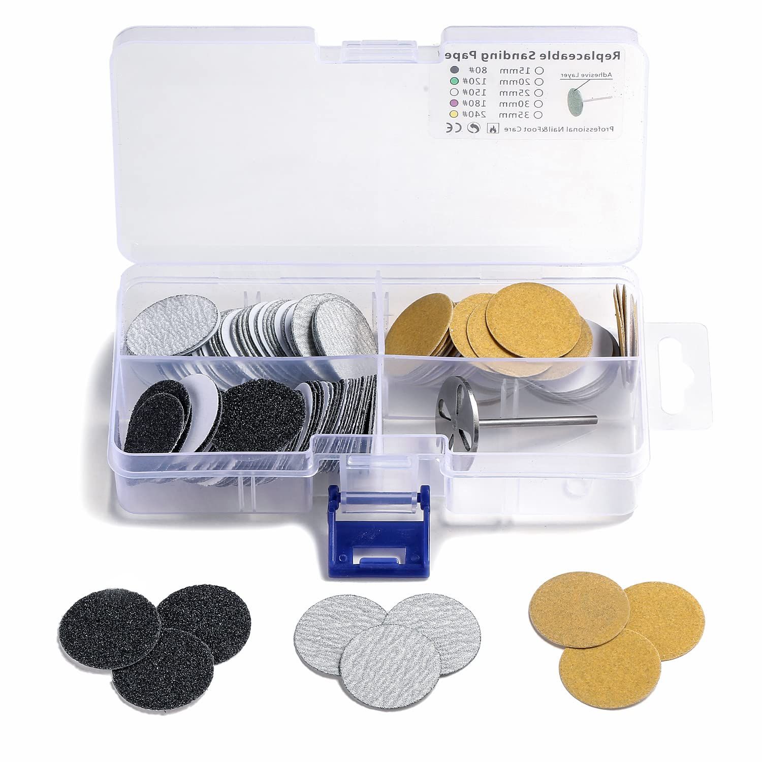 150pcs Sandpaper Disc and 1pcs Metal Bit, 3/32 Shank Replaceable Pedicure Sanding Disc Bit for Dead Skin Callus Removal Electric Foot File Tools