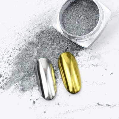 Metallic Chrome Powder - 2 Jars Nail Art Mirror Glitter Effect Pigment Dust Gold Silver for Manicure Tips With Sponge Applicators