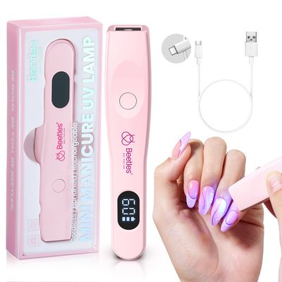 Beetles Mini UV Light for Gel Nails:Portable Handheld UV Nail Lamp Cordless Rechargeable Type-C USB LED Nail Lamp with LCD Display&amp;2 Timer Settings Nail Light-Small UV Lamp Ideal for DIY Nail Art