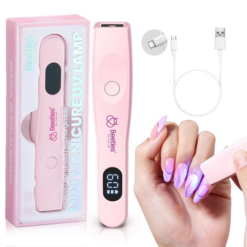 Beetles Mini UV Light for Gel Nails:Portable Handheld UV Nail Lamp Cordless Rechargeable Type-C USB LED Nail Lamp with LCD Display&amp;2 Timer Settings Nail Light-Small UV Lamp Ideal for DIY Nail Art