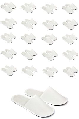 CHOCHILI 20 Pairs Fabric Packed Economy Disposable Hotel Slippers for Airbnb Spa Salon Party Wedding Guests - Fits up to Adult US Men Size 10 &amp; Women Size 11, White