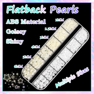 RODAKY 2 Boxes Metal Nail Beads and Flatback Pearls,Metal Silver &amp; Gold Beads Nail Supplies Small Round Caviar Beads Nail Gems,White &amp; Beige Half Pearl for Nail Jewelry DIY Nail Art Dcor