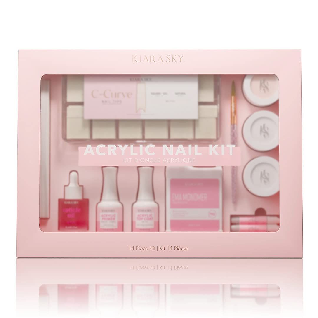 Kiara Sky 14 Piece Acrylic Nail Starter Kit (Includes EMA Monomer, Top Coat, Primer)