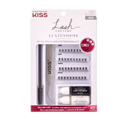 KISS Lash Couture Luxtension False Eyelashes, Lash Extension Kit, 12 mm, Includes 40 Wisps, Tweezers, Spoolie, Semi-Permanent Lash Adhesive And Remover, Contact Lens Friendly, Easy to Apply, Reusab...