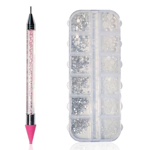 BUNNIEBEAUTY 2700 Pcs Pearls and Crystals Rhinestones Diamonds Kit With Premium Wax Pencil for Nail Decorations, Art, Charms and Gems - Gifts for Women