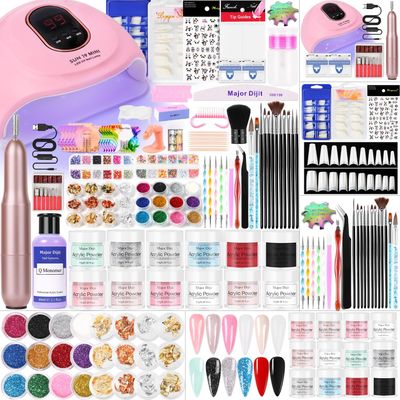 Major Dijit Acrylic Nail Kit with Nail Lamp, 0.35 oz White Clear Pink Black and More 12 Colors Acrylic Powder and Liquid Kit, Electric Nail Drill, Glitter, Nail Art Brushes,Nail Kit for Beginners