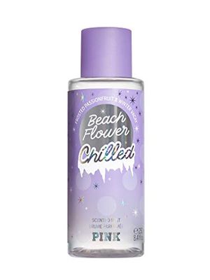 PINK/VICTORIAS SECRET Beach Flower Chilled Limited Edition 8.4 Ounce Fruity Fresh with Frosted Passionfruit, Blue Freesia and Juniper Berries