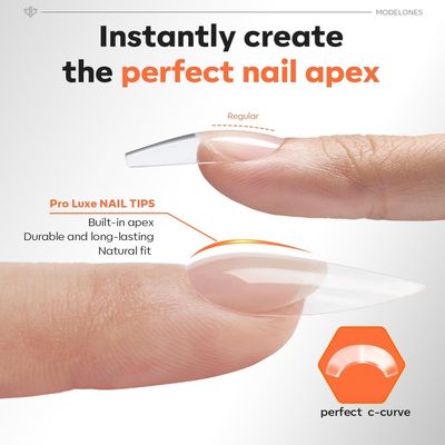 modelones Pro Luxe Instant Nail Apex Tips 15 Sizes, Medium Almond Gel x Nail Tips Pre-building &amp; Pre-etched Thicker Strength Acrylic Fake Nails Full Cover 120 Pcs