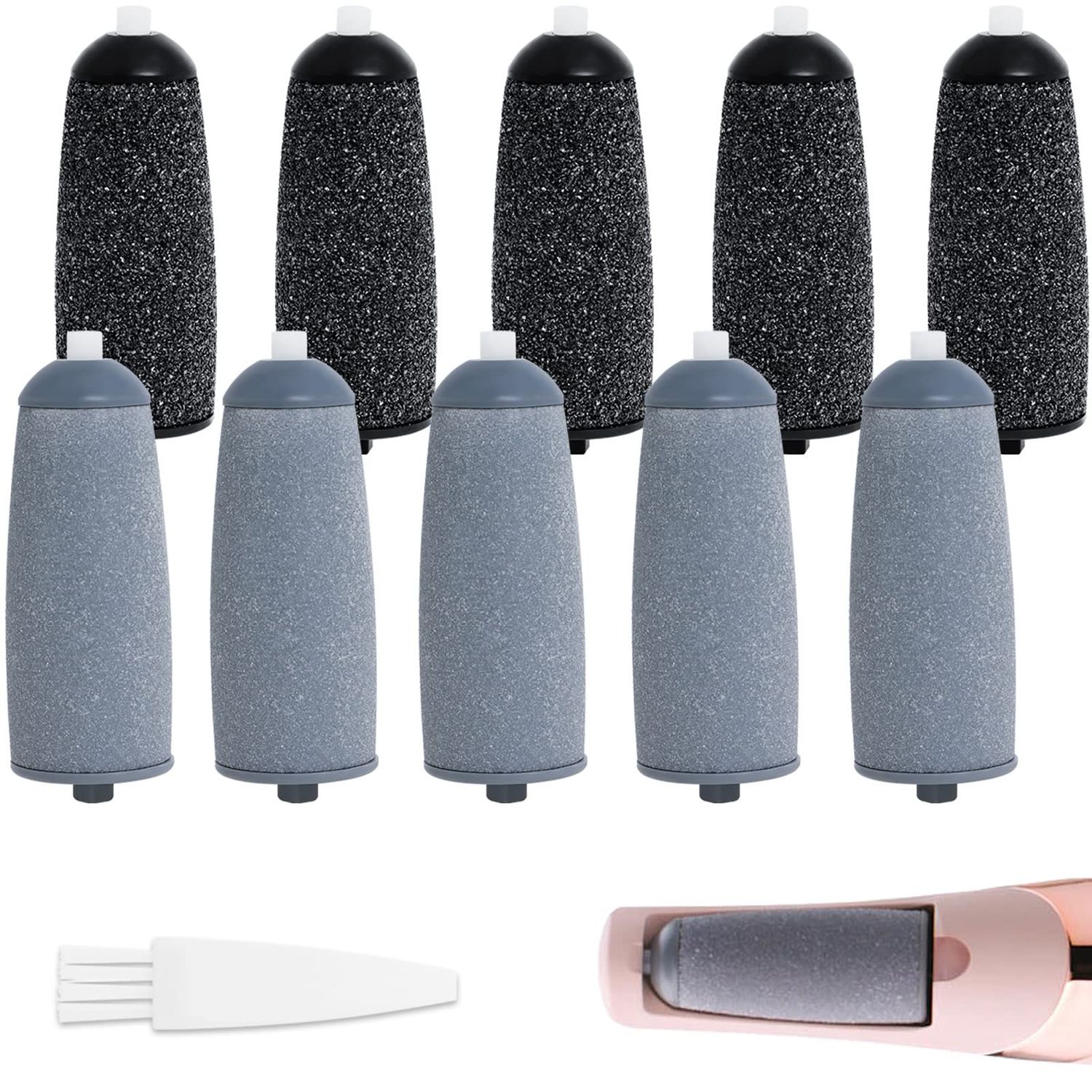 10 Pack Replacement Roller Refills Compatible with Finishing Touch Flawless Pedi Electric Tool File Include a Cleaning Brush (5 Coarse &amp; 5 Fine Rollers)