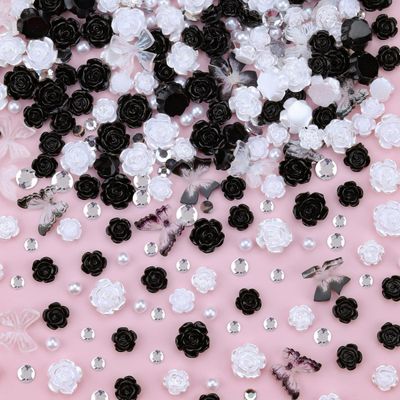Umillars 300pcs 3D Butterfly Flowers Nail Charms Kit,100pcs Mixed Camellia Rose Butterfly Nail Charms and Gems 200pcs Round Pearls and Nail Rhinestones Gems for Nails DIY Manicure Supplies Accessories