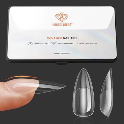 modelones Pro Luxe Instant Nail Apex Tips 15 Sizes, Medium Almond Gel x Nail Tips Pre-building &amp; Pre-etched Thicker Strength Acrylic Fake Nails Full Cover 120 Pcs